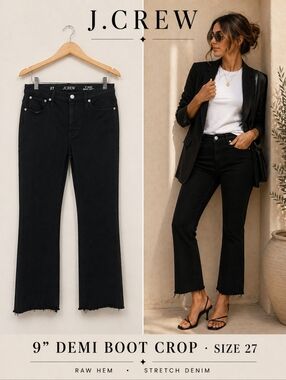 J.CREW 9" Demi Boot Crop Jeans in Stay Black Wash Style BK647 Frayed Hem Size 27